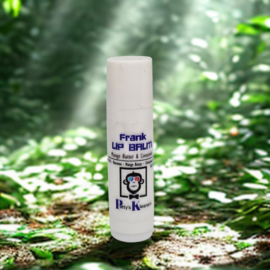 Lip balm with branding against a natural background